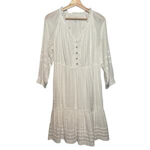 NWOT J Jill White Gauzy Prairie Tiered Midi Dress SIZE MEDIUM Women 100% Cotton